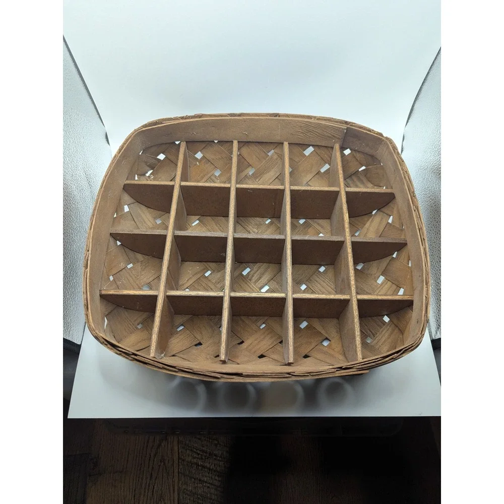 Vintage Woven Wood Divided Basket Trinket Shelf Rustic Farmhouse Decor 13x12x3.5